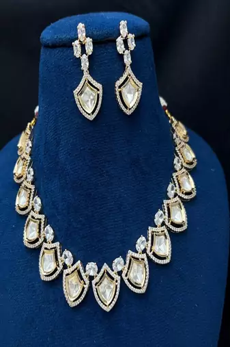 Kundan necklace set with earrings indian bridal jewelry gold plated polki choker