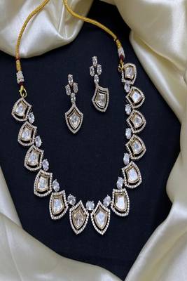 Kundan necklace set with earrings indian bridal jewelry gold plated polki choker 3