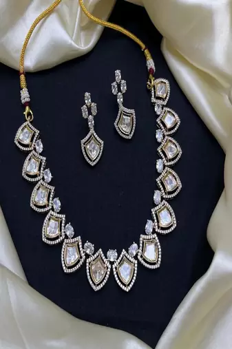 Kundan necklace set with earrings indian bridal jewelry gold plated polki choker