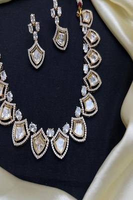 Kundan necklace set with earrings indian bridal jewelry gold plated polki choker 4