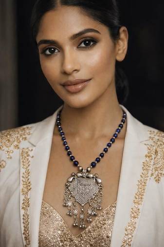 Vintage afghani kuchi necklace with lapis lazuli beads|tribal boho statement necklace