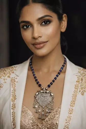 Vintage afghani kuchi necklace with lapis lazuli beads|tribal boho statement necklace