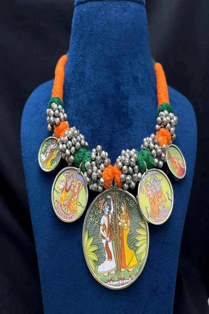 Radha krishna statement jewelry indian ethnic silk thread choker