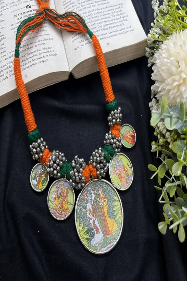 Radha krishna statement jewelry indian ethnic silk thread choker