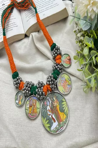 Radha krishna statement jewelry indian ethnic silk thread choker