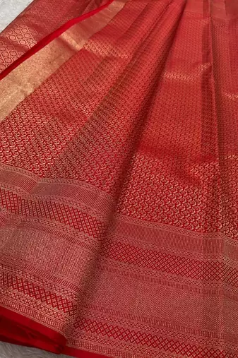 Banarasi Soft Silk Red Color Woven Women's Saree With Blouse Set
