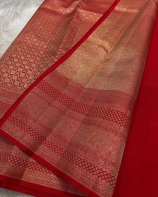 Banarasi Soft Silk Red Color Woven Women's Saree With Blouse Set 3