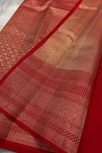 Banarasi Soft Silk Red Color Woven Women's Saree With Blouse Set