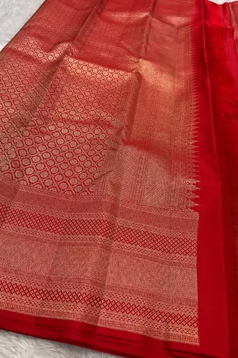 Banarasi Soft Silk Red Color Woven Women's Saree With Blouse Set