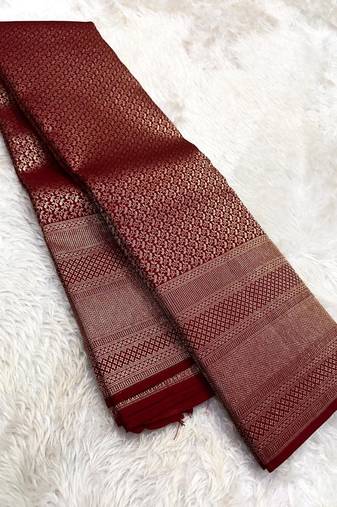 New Designer Banarasi Soft Silk Woven Brown Color Women's Saree With Blouse Set