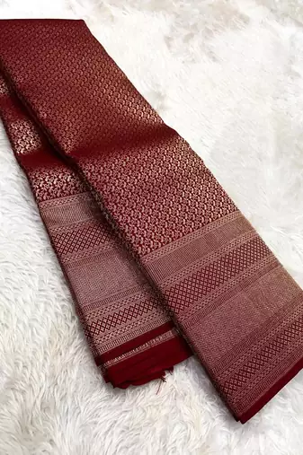 New Designer Banarasi Soft Silk Woven Brown Color Women's Saree With Blouse Set