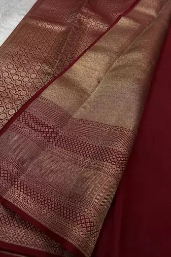 Banarasi Soft Silk Woven Brown Color Women's Saree With Blouse Set