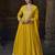 Yellow embroidered georgette semi-sttich wedding wear gown style with dupatta