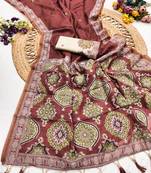 maroon printed cotton saree with blouse piece