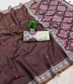 brown printed cotton saree with blouse piece