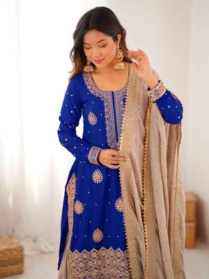 royal blue & beige designer sharara suit 3