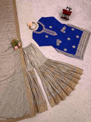 royal blue & beige designer sharara suit 4