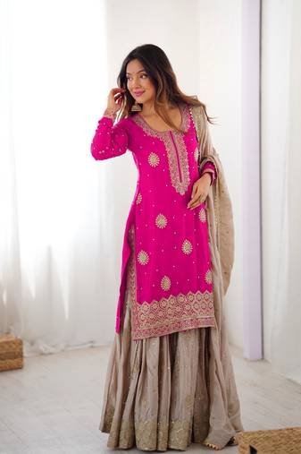 pink & beige designer sharara suit