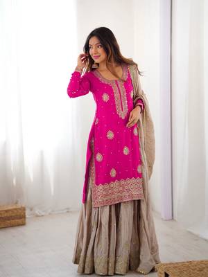 pink & beige designer sharara suit 1