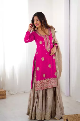 pink & beige designer sharara suit