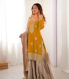 yellow & beige designer sharara suit