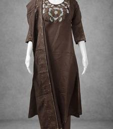 Label divine attire coffee brown silk blend kurta pant set with chanderi dupatta and sequins thread work