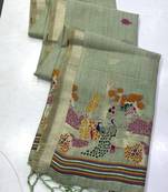Green Beige Color Weaving design Munga cotton saree 