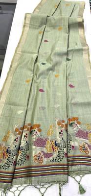 Green Beige Color Weaving design Munga cotton saree  2