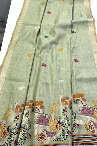 Green Beige Color Weaving design Munga cotton saree 