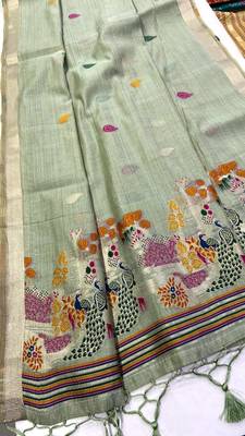 Green Beige Color Weaving design Munga cotton saree  3