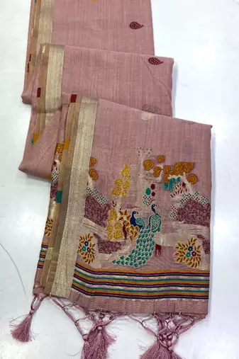 Light Pink Color Weaving design Munga cotton saree 