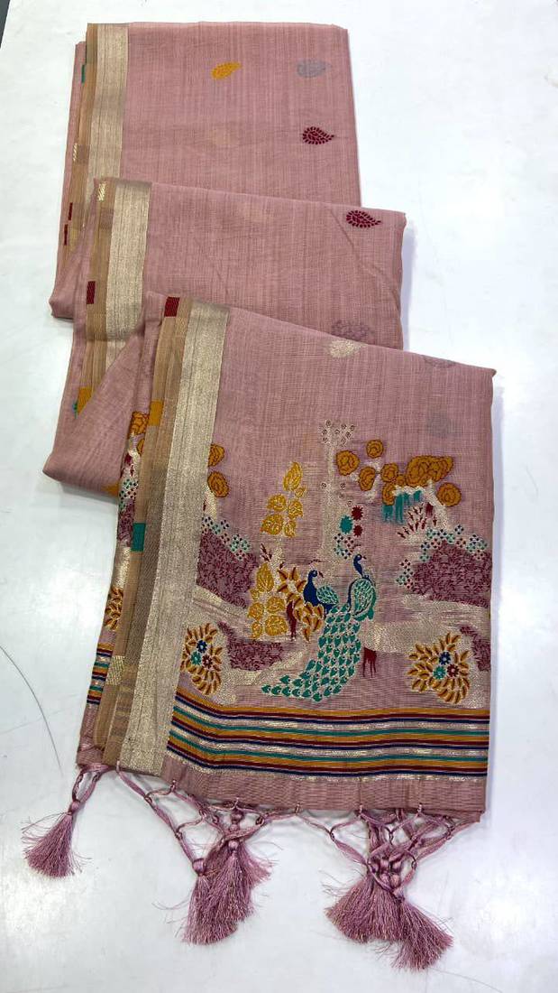 Light Pink Color Weaving design Munga cotton saree 