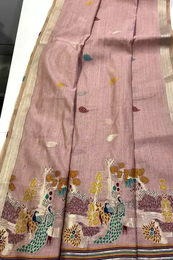 Light Pink Color Weaving design Munga cotton saree 