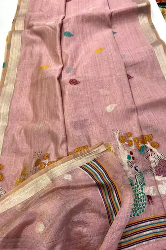 Light Pink Color Weaving design Munga cotton saree 