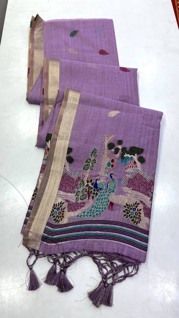 Light Purple  Color Weaving design Munga cotton saree 