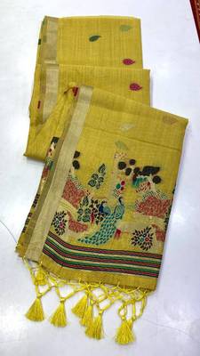 Yellow  Color Weaving design Munga cotton saree  1