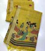 Yellow  Color Weaving design Munga cotton saree 