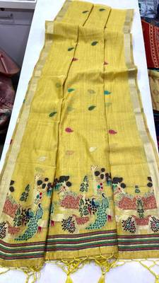 Yellow  Color Weaving design Munga cotton saree  2