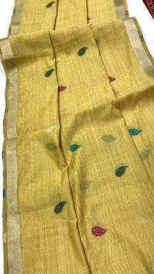 Yellow  Color Weaving design Munga cotton saree  3