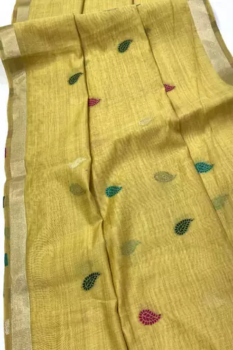 Yellow  Color Weaving design Munga cotton saree 
