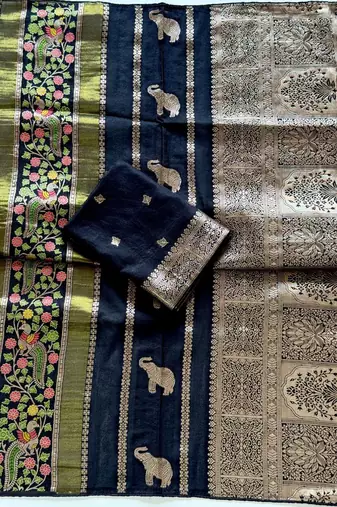 Black Color Jari Jaqurad Weaving With Minakari Jaal Work Georgette Saree
