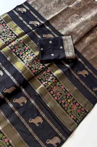 Black Color Jari Jaqurad Weaving With Minakari Jaal Work Georgette Saree