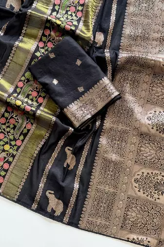 Black Color Jari Jaqurad Weaving With Minakari Jaal Work Georgette Saree