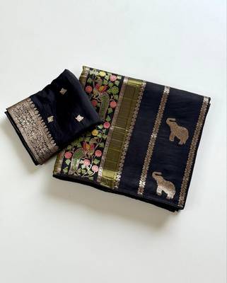 Black Color Jari Jaqurad Weaving With Minakari Jaal Work Georgette Saree 1