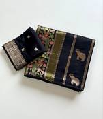 Black Color Jari Jaqurad Weaving With Minakari Jaal Work Georgette Saree