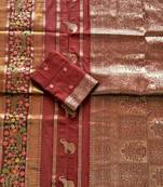 Brown Color Jari Jaqurad Weaving With Minakari Jaal Work Georgette Saree