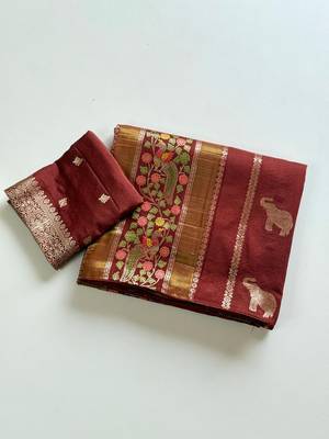 Brown Color Jari Jaqurad Weaving With Minakari Jaal Work Georgette Saree 4