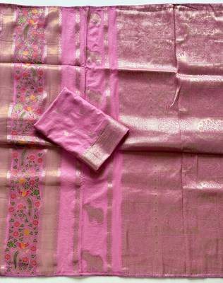 Pink Color Jari Jaqurad Weaving With Minakari Jaal Work Georgette Saree 1