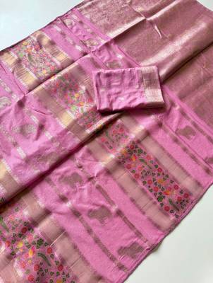 Pink Color Jari Jaqurad Weaving With Minakari Jaal Work Georgette Saree 2
