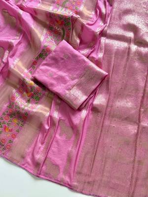 Pink Color Jari Jaqurad Weaving With Minakari Jaal Work Georgette Saree 3